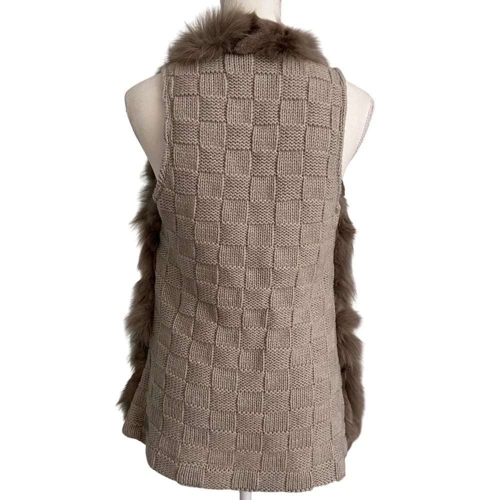 Anthropologie THE CUE Faux Fur Vest Brown Boho Layering Jacket Size S